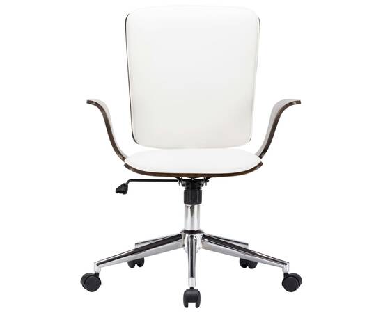 Scaun de birou rotativ, alb, piele ecologică și lemn curbat, 2 image