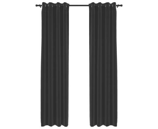 Draperii opace, aspect in, cu ocheți, 2 buc., negru, 140x225 cm, 2 image