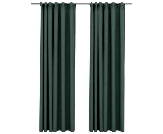 Draperii opace aspect in, cu cârlige, 2 buc. verde, 140x245 cm, 2 image