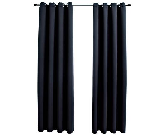 Draperii opace cu inele metalice, 2 buc., negru, 140 x 245 cm, 2 image