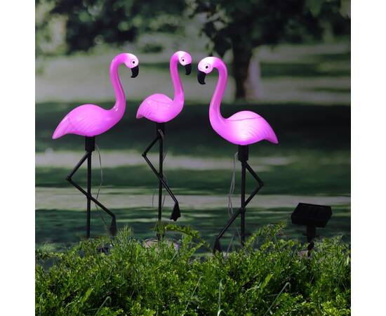 Hi lampă solară de grădină cu led și țăruș, flamingo, 3 buc., 2 image
