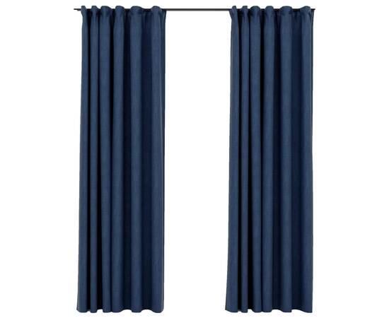 Perdele opace aspect pânză cârlige, 2 buc, albastru, 140x225 cm, 2 image