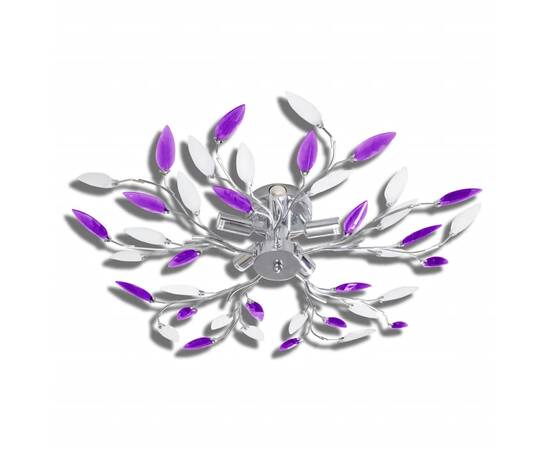 Plafoniera violet/albă brațe frunze cristal acrilic 5 becuri e14, 2 image