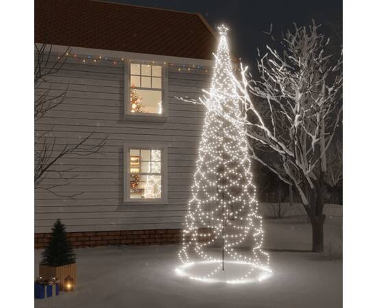 Pom de crăciun cu stâlp de metal, 1400 led-uri, alb rece, 5 m