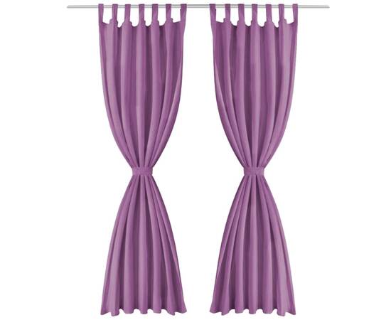 Draperii micro-satin cu bride, 2 buc, 140 x 225 cm, violet, 2 image