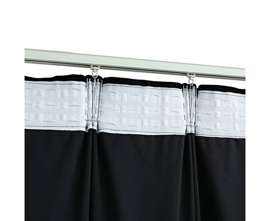 Draperii opace, 2 buc., negru, 140x225 cm, catifea, cu cârlige, 4 image