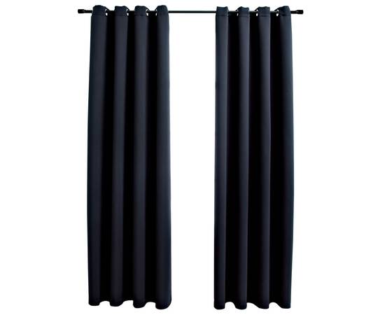 Draperii opace cu inele metalice, 2 buc., negru, 140 x 225 cm, 2 image