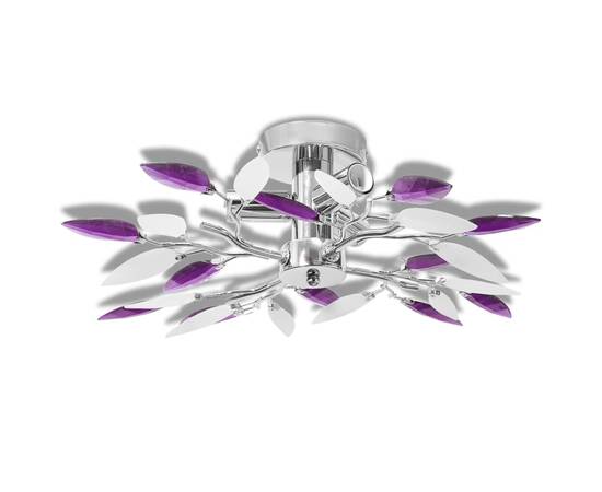 Lustră cu frunze cristal acrilic, alb/violet, pentru 3 becuri e14, 2 image