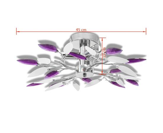 Lustră cu frunze cristal acrilic, alb/violet, pentru 3 becuri e14, 4 image