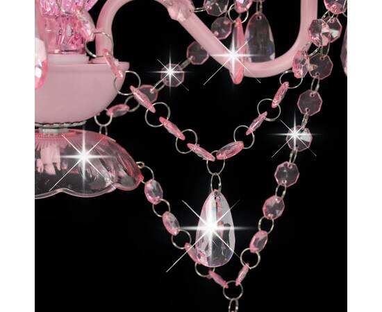 Candelabru cu mărgele, roz, rotund, 3 becuri e14, 7 image