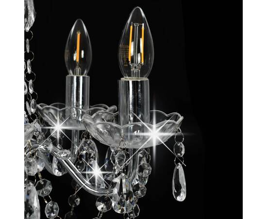 Candelabru cu mărgele de cristal, argintiu, rotund, 5 x e14, 6 image
