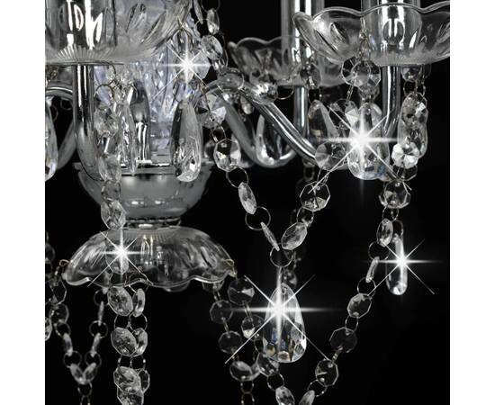 Candelabru cu mărgele de cristal, argintiu, rotund, 5 x e14, 7 image