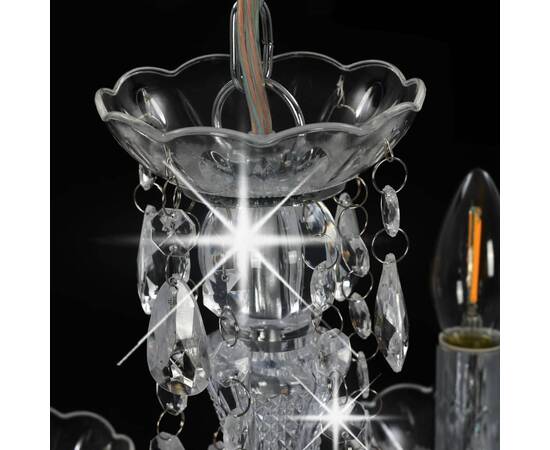 Candelabru cu mărgele de cristal, argintiu, rotund, 5 x e14, 5 image
