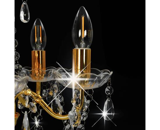 Candelabru cu mărgele de cristal, auriu, rotund, 5 x e14, 5 image