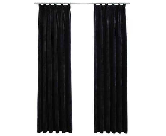 Draperii opace cu cârlige, 2 buc., negru, 140x175 cm, catifea, 2 image