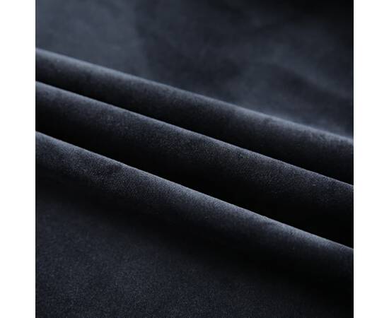 Draperii opace cu cârlige, 2 buc., negru, 140x175 cm, catifea, 3 image