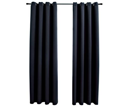 Draperii opace cu inele metalice, 2 buc., negru, 140 x 175 cm, 2 image