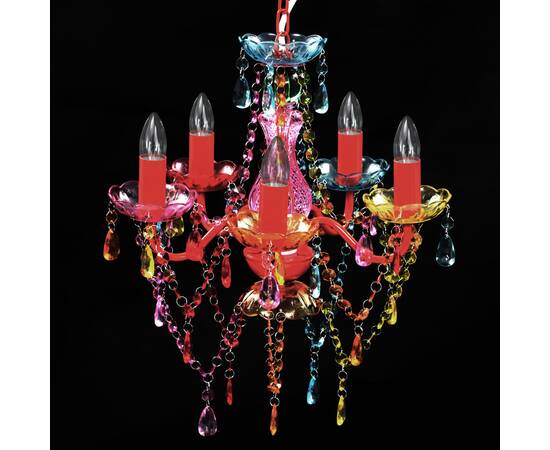 Lustră cristal artificial pentru 5 becuri multicoloră, 3 image