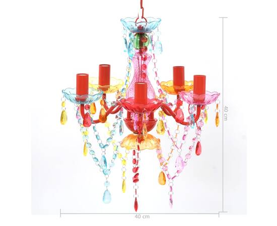 Lustră cristal artificial pentru 5 becuri multicoloră, 9 image