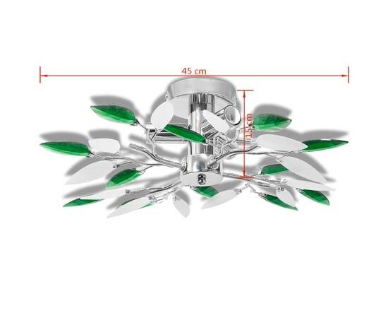 Lustră cu frunze cristal acrilic, alb/verde, pentru 3 becuri e14, 4 image