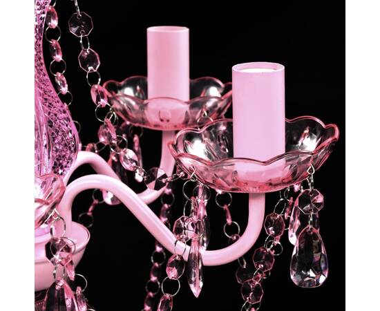 Lustră roz de cristal artificial cu 5 becuri, 7 image