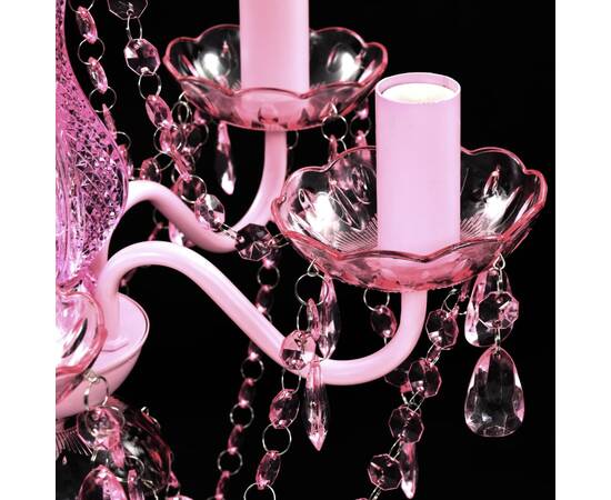 Lustră roz de cristal artificial cu 5 becuri, 6 image