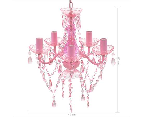 Lustră roz de cristal artificial cu 5 becuri, 9 image