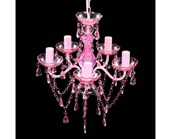 Lustră roz de cristal artificial cu 5 becuri, 4 image