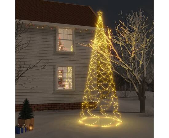 Pom de crăciun cu stâlp de metal, 1400 led-uri, alb cald, 5 m