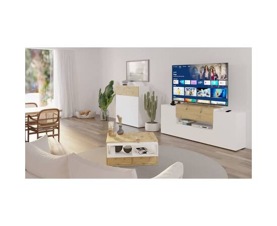 Fmd dulap tv/hi-fi, alb și stejar artizanal, 182x33x70,2 cm