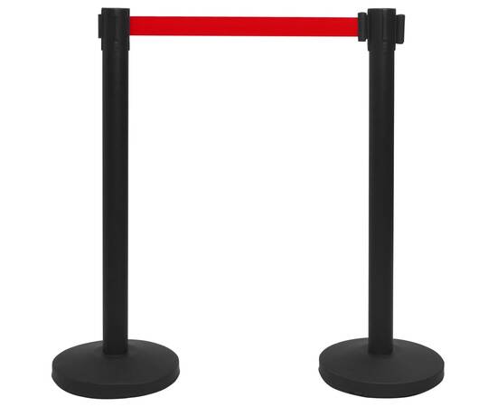 Stâlp cu bandă, barieră pentru aeroport, negru, oțel, 2 image
