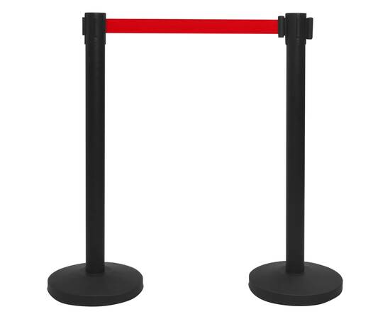 Stâlpi cu bandă, barieră aeroport, 4 buc., negru, fier, 3 image