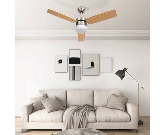 Ventilator tavan cu iluminare/telecomandă, maro deschis,108 cm