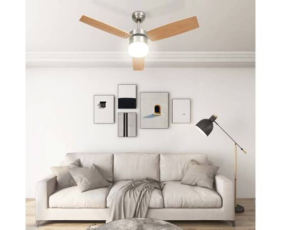 Ventilator tavan cu iluminare/telecomandă, maro deschis,108 cm, 3 image