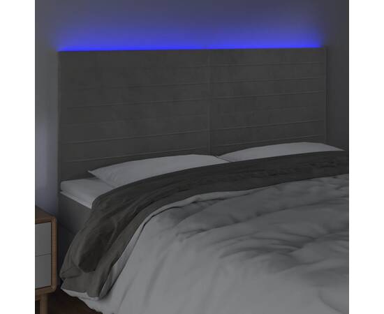 Tăblie de pat cu led, gri deschis, 180x5x118/128 cm, catifea, 3 image