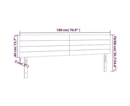 Tăblie de pat cu led, gri deschis, 180x5x78/88 cm, catifea, 6 image