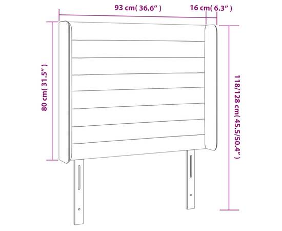 Tăblie de pat cu led, gri deschis, 93x16x118/128 cm, catifea, 6 image