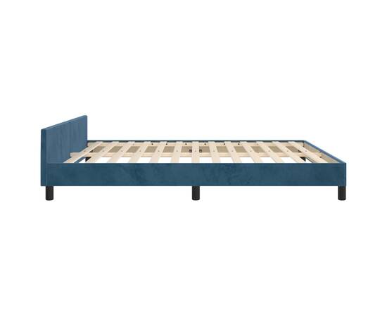 Cadru de pat cu tăblie, albastru închis, 180x200 cm, catifea, 7 image