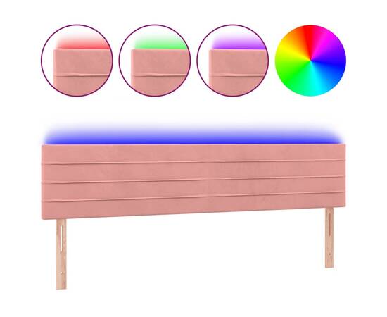 Tăblie de pat cu led, roz, 180x5x78/88 cm, catifea, 2 image