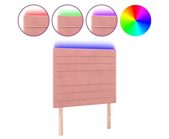 Tăblie de pat cu led, roz, 90x5x118/128 cm, catifea, 2 image