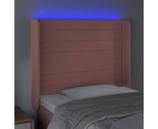 Tăblie de pat cu led, roz, 93x16x118/128 cm, catifea, 4 image