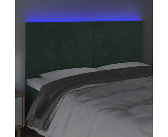Tăblie de pat cu led, verde închis, 180x5x118/128 cm, catifea, 3 image