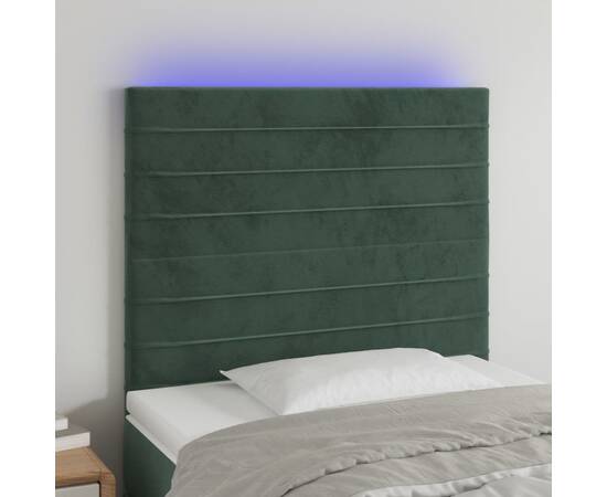 Tăblie de pat cu led, verde închis, 90x5x118/128 cm, catifea