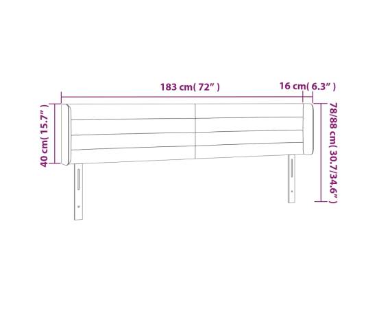 Tăblie de pat cu led gri închis 183x16x78/88 cm catifea, 6 image