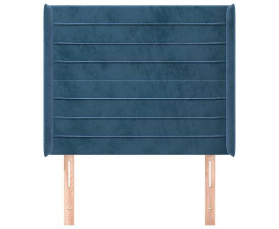 Tăblie pat cu aripioare albastru închis 93x16x118/128cm catifea, 3 image