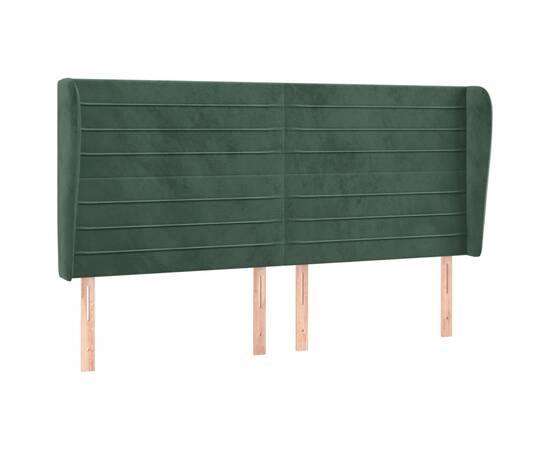 Tăblie pat cu aripioare verde închis 183x23x118/128 cm catifea, 2 image