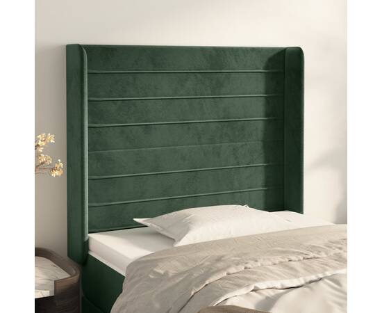 Tăblie pat cu aripioare verde închis 93x16x118/128 cm catifea