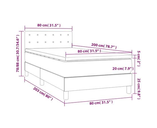 Pat box spring cu saltea, gri deschis, 80x200 cm, catifea, 7 image