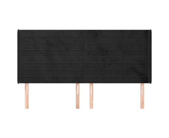 Tăblie de pat cu aripioare, negru, 183x16x118/128 cm, catifea, 3 image