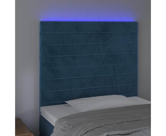 Tăblie de pat cu led, albastru închis, 90x5x118/128 cm, catifea, 3 image